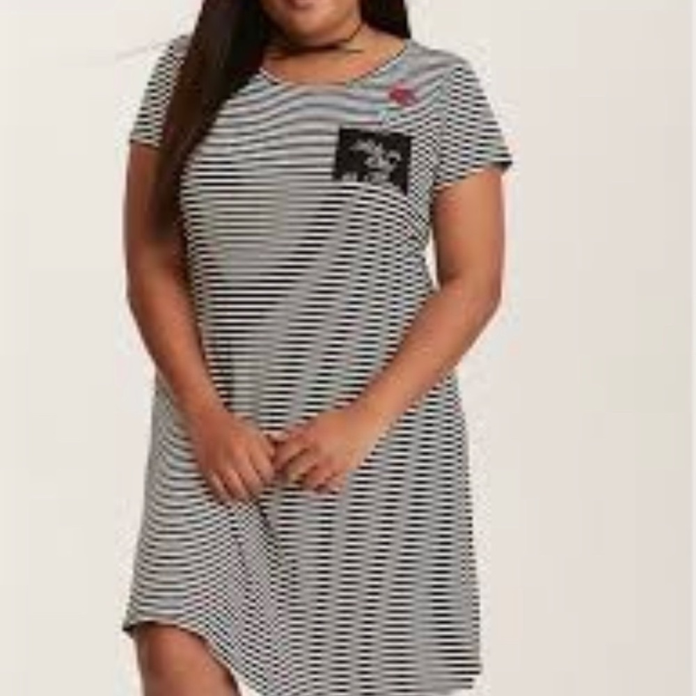 Torrid DISNEY BELLE BLACK & WHITE STRIPED KNIT POCKET T-SHIRT DRESS